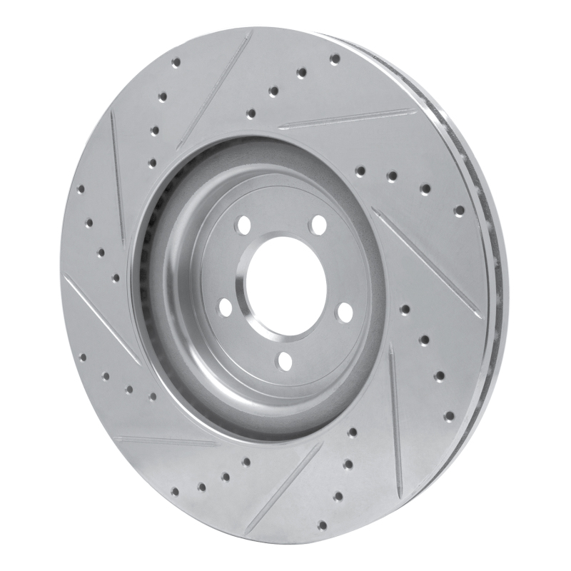 Jaguar XKR Brake Rotor (1) - Front Right - R1 Concepts - Drilled & Slotted - Silver - `06-`21